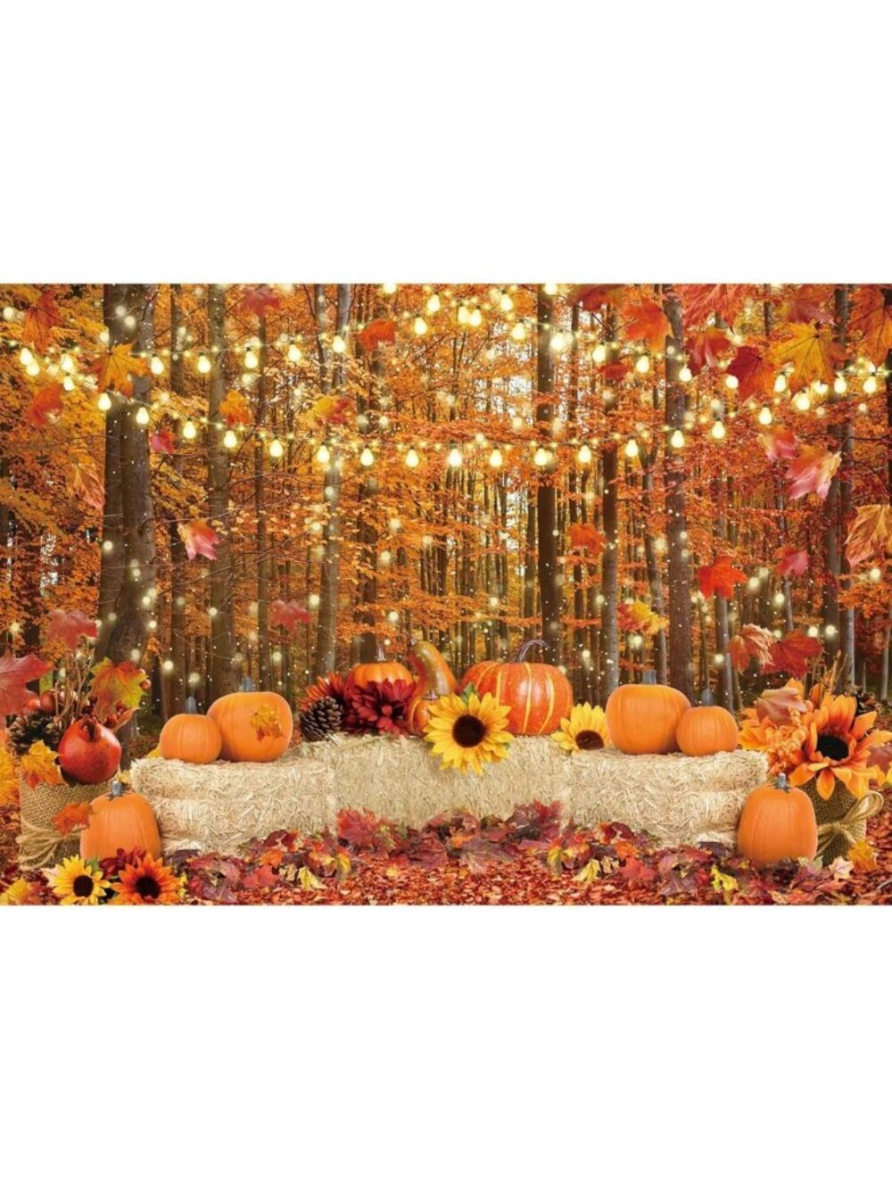 12x8ft Autumn Forest Leaves & Pumpkins Backdrop for Fall Photography & Events